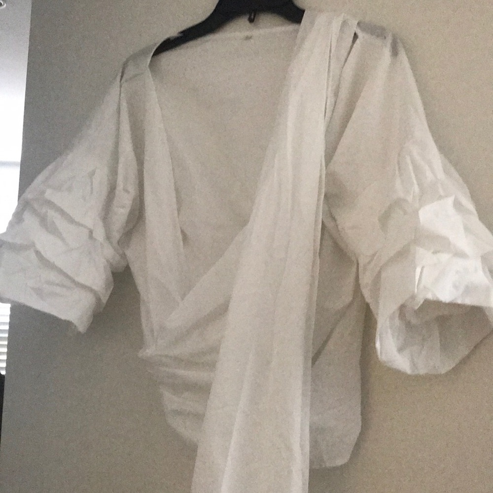 White Wrap top w/ Embellished sleeves
